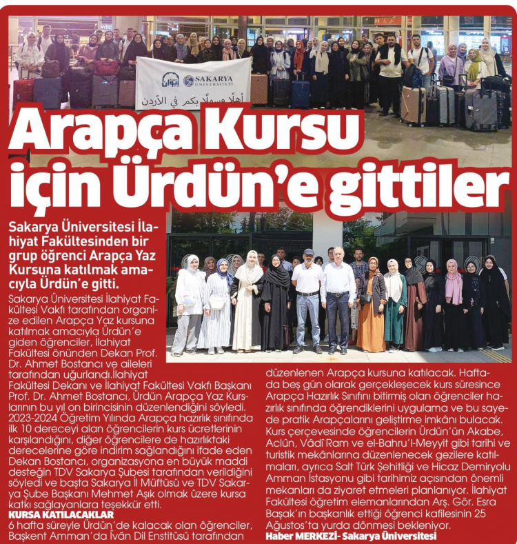 Basında 2024 Ürdün Arapça Yaz Kursumuz