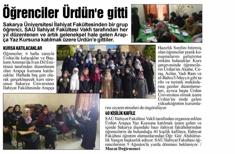 Basında 2018 Ürdün Arapça Yaz Kursumuz